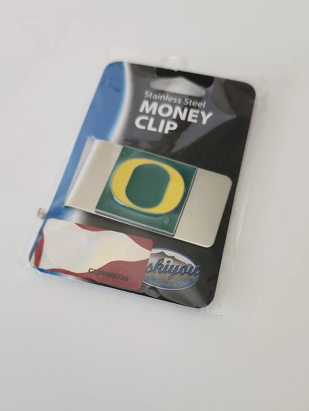 Stainless Steel Money Clip with Green & Yellow Emblem - University O Style